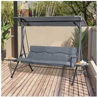 Outsunny Hollywoodschaukel mit verstellbarem Sonnendach, 3-Sitzer, Verstellbares Dach, Gartenschaukel, 1 tlg., Schaukelbank, für Garten, Balkon, Grau