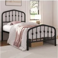 Yaheetech Metallbett 90-160cm (B), Bettrahmen Vintage Bettgestell mit kronenförmigem Kopfteil