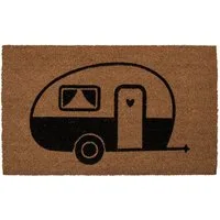 Clayre & Eef Fußmatte Fußmatte CARAVAN natur schwarz mit Wohnwagen Camping Türmatte 75x45cm