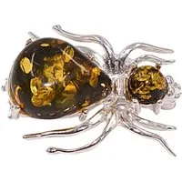 Firetti Brosche Schmuck Geschenk Silber 925 Ansteckschmuck Spinne, Made in Germany - mit Bernstein
