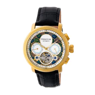 Heritor Automatik Aura Herren-Halbskelett-Lederarmbanduhr