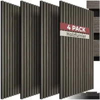 tectake Wandpaneel Akustikpaneele aus MDF und Echtholzfurnier - Eiche grau, BxL: 50x110 cm, 0,55 qm, (Holzpaneele Sonic Wall II, 4-tlg., Größe flexibel anpassbar) schallabsorbierender Filz, einfache Montage mit Kleber oder Schrauben
