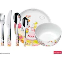 WMF Kindergeschirr-Set Kindergeschirr-Set Prinzessin Anneli, 6-teilig (6-tlg), ab 3 Jahre, Cromargan Edelstahl poliert, spülmaschinengeeignet