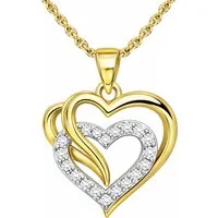 Limana Herzkette Kette mit Anhänger Herz Damen 925 Sterling Silber vergoldet (Doppelherz Halskette mit Zirkonia inkl. Schmuckdose), Damen Schmuck Geschenk Freundin Jahrestag Valentinstag