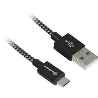 USB 2.0 Kabel, USB-A Stecker > Micro-USB Stecker schwarz/grau, 1 Meter, gesleevt