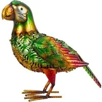 Geschenkestadl Tierfigur Glänzender Metall Papagei 31cm bunte Vogelfigur Gartenfigur Dekoration