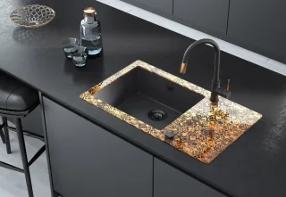 Neuesbad 8mm Glas-Granit-Spüle, 1 Schüssel mit Abtropffläche - Zerokante SPCP-GM2C