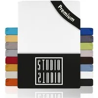 STUDIO Spannbettlaken STUDIO Premium Spannbettlaken 90x200 – 100x220 cm, Jersey, Gummizug: rundum, (1 Stück), 90x200 - 100x220cm Bettlaken Spannbetttuch bis 35cm Höhe Weiß