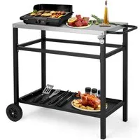 LALAHO Grillablagetisch Grilltisch Outdoor Schreibtisch aus Edelstahl Silber, Beistelltisch mit Rädern, 95 x 51 x 83 cm