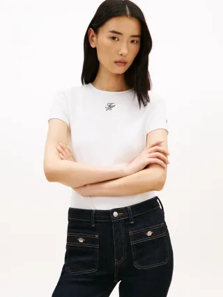 TH SCRIPT SLIM SS TEE Ecru - Gr. - L