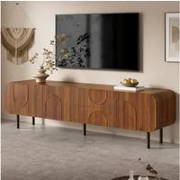Merax Lowboard mit Kabelmanagement, Fernsehtisch mit Nussbaum Optik (180 x 40 x 47,5 cm, 1 St), Wohnzimmerschrank mit 3 Türen, 2 Schubladen & Metallbeine