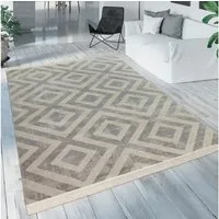 Paco Home Teppich Poco 821, rechteckig, Höhe: 6 mm, Kurzflor, Rauten Design, mit Fransen, In- und Outdoor geeignet