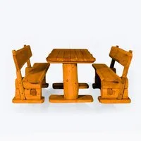 Mega-Holz Garten-Essgruppe Massive rustikale Gartengarnitur Kiefer Inkl. Sitzauflagen 120-200 cm, (Set, 1 Tisch, 2 Bänke), Komplett-Set - 200 cm Breit Ohne Sitzauflagen