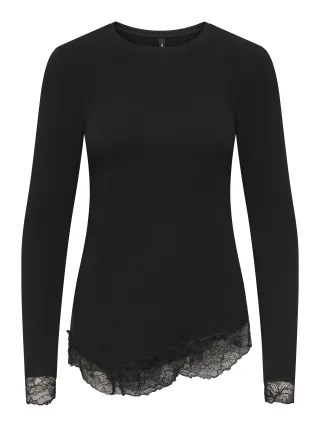 ONLY - ONLGLAMOUR L/S LACE DETAIL TOP JRS Black - Gr. - L