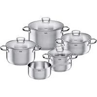 Silit Topf-Set Toskana, teilmattiert, Induktions Töpfe Set unbeschichtet, Edelstahl 18/10 (Set, 9-tlg., Bratentopf Ø 20 cm, Fleischtopf Ø 16/20/24 cm, Stielkasserolle Ø 16 cm), mit Glasdeckel, für alle Herdarten geeignet, ohne Innenskalierung