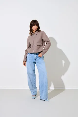 ONLY - ONLVELA ZIP SHORT JACKET OTW Taupe Gray - Gr. - XS