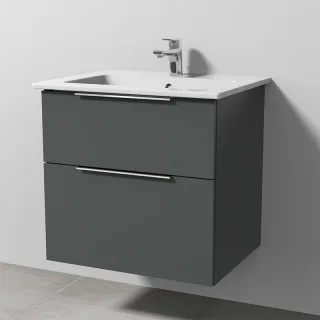 Sanipa 3way Keramik-Set Venticello Keramik-Waschtisch und Unterbau mit 2 Auszügen, Anthrazit-Matt UM32222