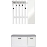 Mondeer Garderoben-Set (2-St), Garderobe mit Schuhbank, Garderobenpaneel mit Spiegel und 5 Haken