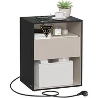 VASAGLE Nachttisch mit Ladefunktion, Toolless-Technologie, Beistelltisch mit Schublade (1-St), Nachttisch werkzeuglos Montage 1 er/2er Set