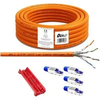 ARLI 25m Netzwerkkabel Set Installationskabel, Rj45, RJ-45 (Ethernet) (2500 cm), 4x RJ45 Netzwerkstecker CAT8.1 Werkzeuglose Montage + Abisoliermesser