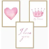Himmelzucker Poster DIN A4 Wandbilder für Kinderzimmer Babyzimmer Herz My Princess Bilder, I LOVE YOU (3-teiliges Poster-Set, 3 St), Kinderposter für Mädchen (DIN A4 ohne Rahmen)