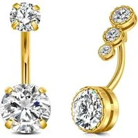 LuxusKollektion Bauchnabelpiercing Bauchnabelpiercing 14G 10mm Silber Chirurgenstahl Stein 2stk Gold -C