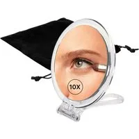 Fantasia Beauty Kosmetikspiegel Stand- und Handspiegel Acryl, mit schwarzem Etui, 10-fach Vergr. (1-St), 10-fach/1-fach Vergrösserung, Ø 16 cm, Länge 19/29,5 cm