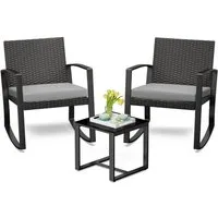 Bealife Balkonset Gartenlounge-Set, (3-tlg), 1 Tisch und 2 Stühle, Rattan Gartenmöbel, (Mit Schaukel-Funktion)