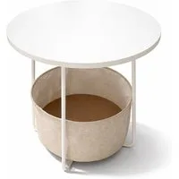 relaxdays Beistelltisch Runder Beistelltisch mit Korb, Weiß-Beige