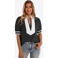 Imily Bela T-Shirt Damen Puffarmbluse mit V-Ausschnitt (Packung, 1-tlg., 1per-Pack) kontrastfarben