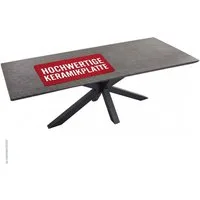 MR.DEKO Gartentisch Almeria 200x90 cm Tisch Aluminium Keramik Grau Outdoor wetterfest (Rechteckiger Esstisch für den Außenbereich, 1-St), Wetterfester Esstisch mit Crossgestell, kratzfest & UV-beständig