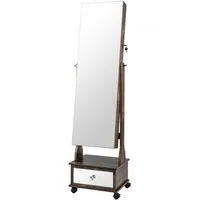 COSTWAY Schmuckschrank mit Spiegel, LED, Schubladen & Rollen, verstellbar