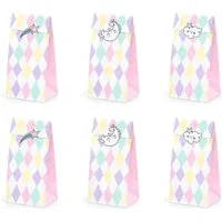 partydeco Papierspitztüten, Papiertüten mit Einhorn Aufklebern 6er Set bunt pastell