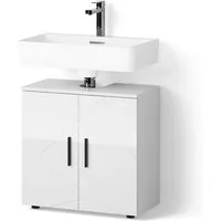 Livinity® Waschbeckenunterschrank Ronco, Weiß Hochglanz/Weiß, 60 x 59 cm (1-St)