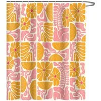 Coonoor Duschvorhang Boho Duschvorhang mit abstraktem, buntem Blumenmuster Breite 180 cm (1-tlg), Vintage Retro Patchwork – Geometrisches Botanisches Design für das Bad
