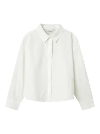 NAME IT - NKFOLARA LS SHORT LOOSE SHIRT bright white - Gr. - 128