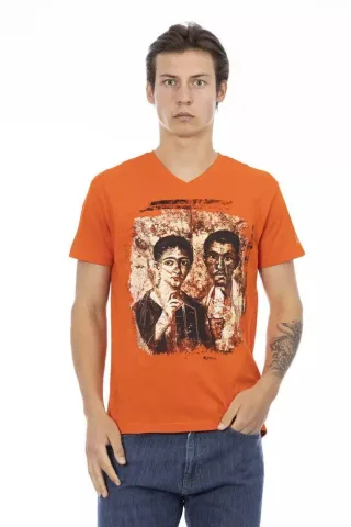 V-Ausschnitt Oranges Kunstdruck T-Shirt