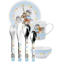 PURESIGNS Kindergeschirr-Set MIKO (7-tlg), 1 Personen, Edelstahl 18/10, Porzellan, Plastikfreier Essgenuss für die Kleinen