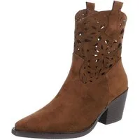 Ital-Design Elegante Stiefeletten mit Ausschnitt für Damen in Alltag und Freizeit Sommerboots (91117080) Blockabsatz Stiefeletten in Braun