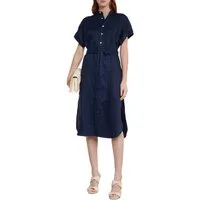 Polo Ralph Lauren Sommerkleid Leinen Kleid mit Gürtel : Seitenschlitze am Saum, Box-Falte an der Rückseite