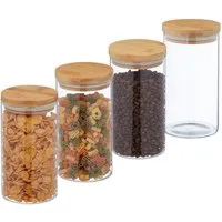 relaxdays Vorratsglas Vorratsgläser mit Deckel 4er Set 1000 ml, Glas