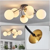hofstein Deckenleuchte Deckenlampe aus Metall/Glas in Schwarz/Goldfarben/Milchglas, ohne Leuchtmittel, Leuchte im Retro-Design aus Glas, 6 x G9 LED, ohne Leuchtmittel