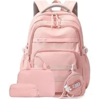 MOPUEA Schulrucksack Schulrucksack-Set Mädchen Teenager Wasserdichter Daypack (Leicht Wasserabweisend Großes Fassungsvermögen Ergonomisch, 3-tlg., Großem Hauptfach und Seitentaschen), mit Lunchbox und Federmäppchen für Schule Reisen und Alltag