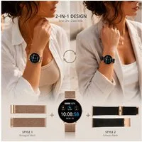 XCOAST SIONA 2 Damen Smartwatch (4,2 cm/1,3 Zoll, iOS und Android) Kostenloses Zusatzarmband enthalten / Gehäuse Rosegold (hell), 4-tlg., - 2in1 PROMOPACK (enthält 2 Mesh Armbänder: Schwarz und Rosegold) -, Wasserdicht/Flach/Puls/Blutdruck/Blutsauers