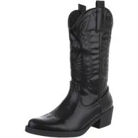 Ital-Design Damen Kniehohe Western-Stiefel mit Stickerei und Blockabsatz Westernstiefel (89938081) Blockabsatz Stiefel in Schwarz