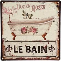 Ambiente Haus Metallbild Le Bain 30x30cm, (1 St), mit Schriftzug und Rosen