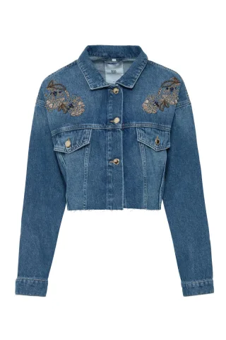 bsb - Verzierte Jeansjacke blau - Gr. - XS