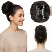LuxusKollektion Echthaar-Extension Haarteil Echthaar Messy Bun Dutt Klammer Damen #1B Natürliches Schwarz