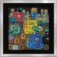artissimo Bild mit Rahmen gerahmter Kunstdruck 53x53 cm / modernes Wandbild, Friedensreich Hundertwasser: Pavilions and Bungalows