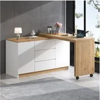 MODFU Eckschreibtisch L-förmiger Tisch, 360° drehbarer (Ausziehbarer Computertisch, Faltbarer Ecktisch, 1-St., fest arretierbar), 4 cm dickere, drehbare Tischplatte